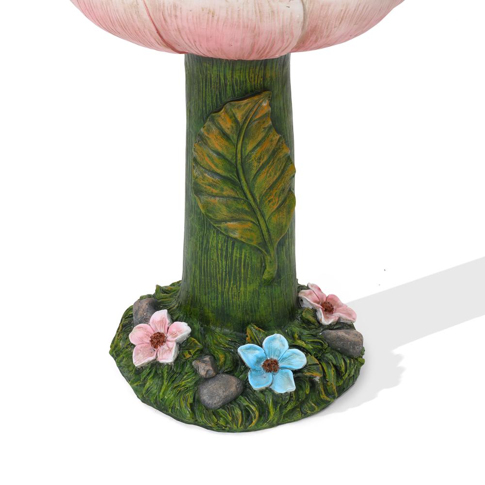 Solar Powered Pink Flower 2-Tier Resin Birdbath Fountain with Lights. Picture 2