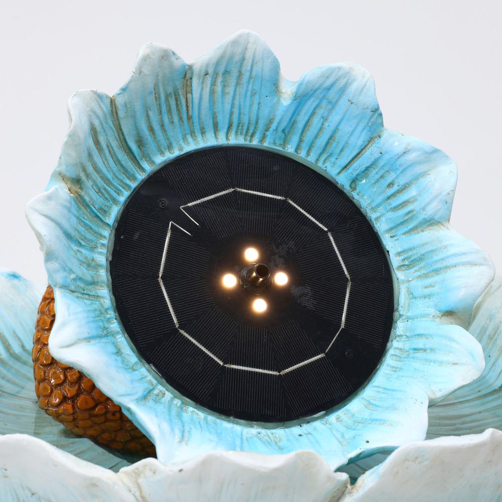 Solar Powered Blue Flower 2-Tier Resin Birdbath Fountain with Lights. Picture 4