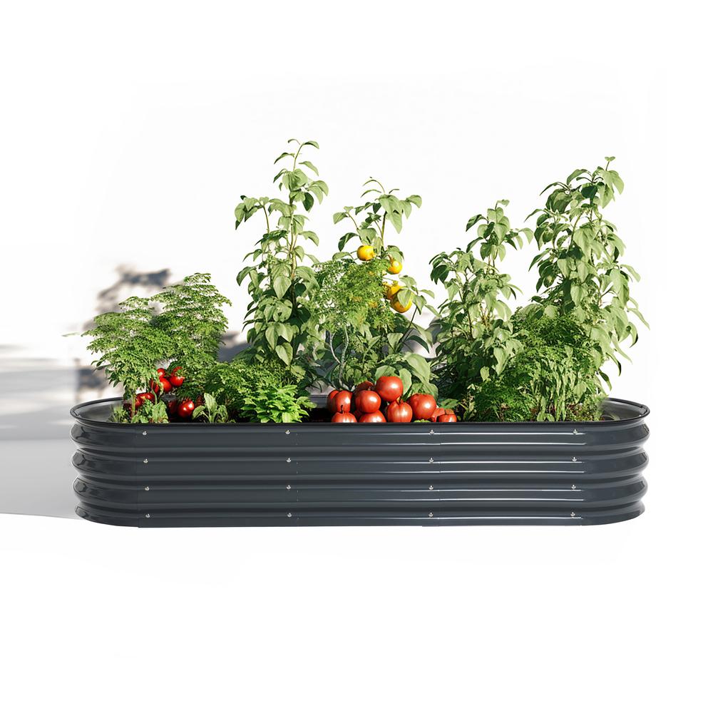 5.5-Ft Oval Gray Metal Garden Bed Planter. Picture 1