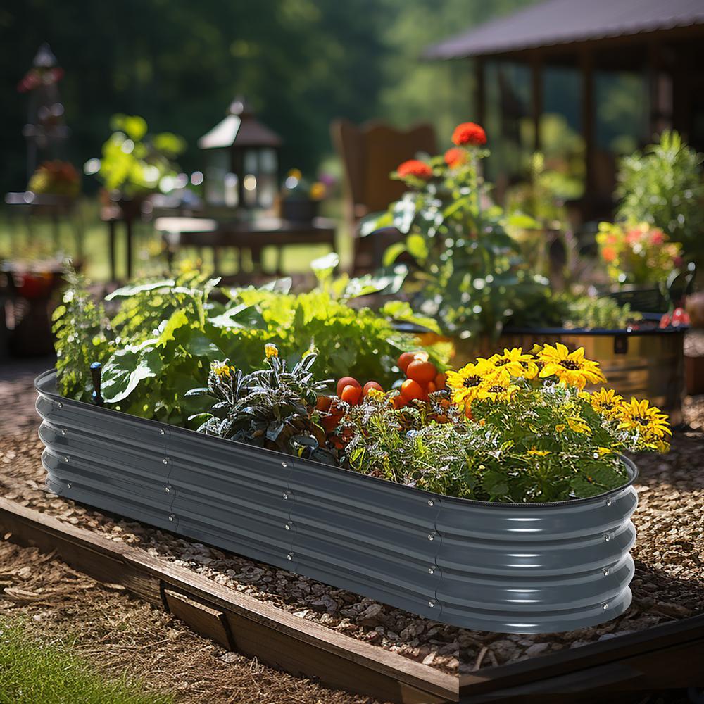 5.5-Ft Oval Gray Metal Garden Bed Planter. Picture 3