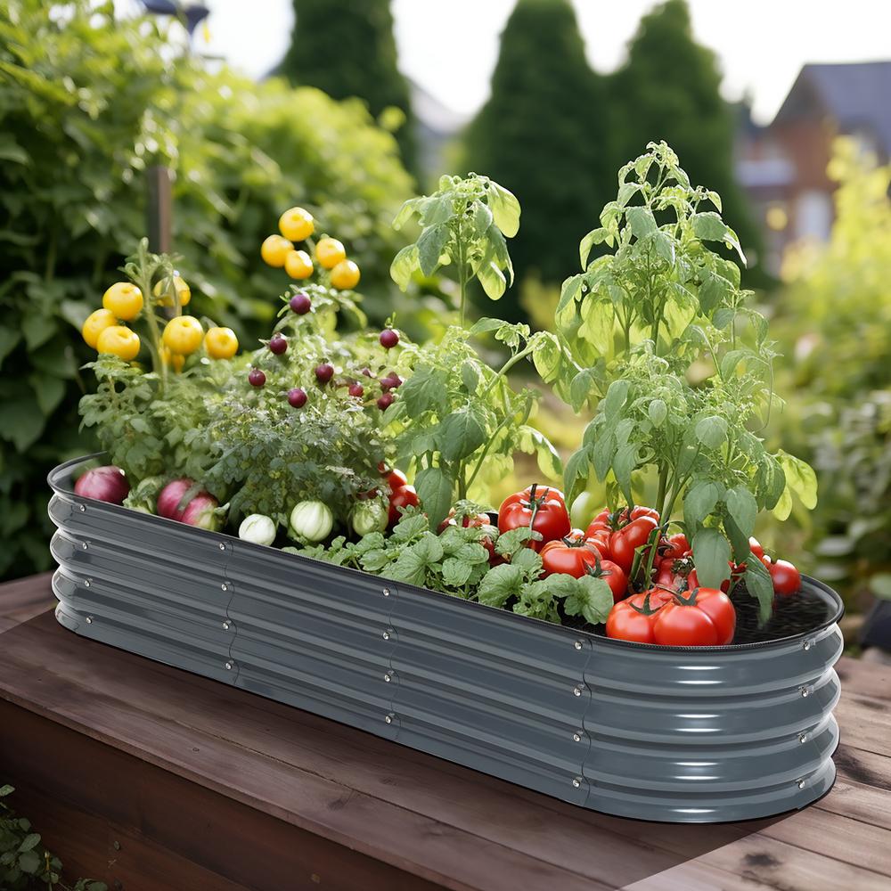 5.5-Ft Oval Gray Metal Garden Bed Planter. Picture 5