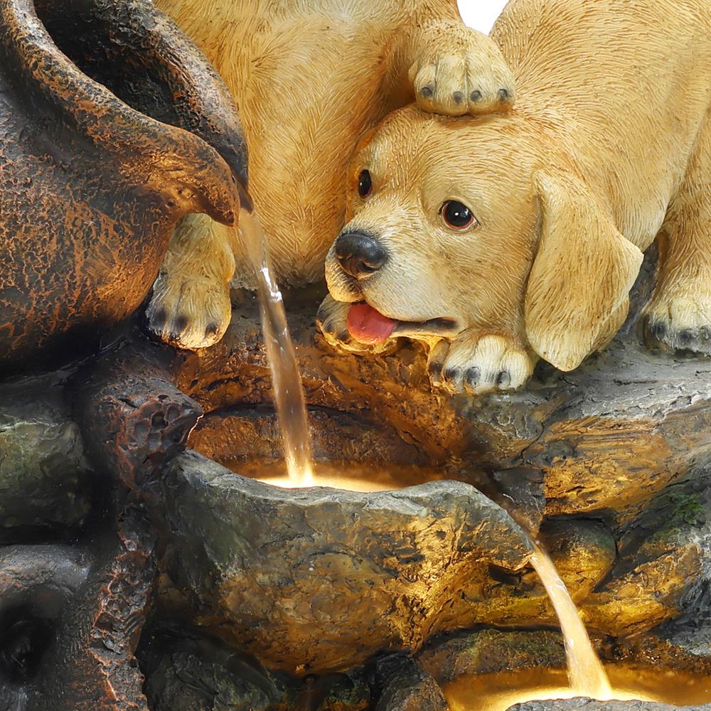 Puppy Friends Farmhouse Resin Outdoor Fountain with Lights. Picture 7