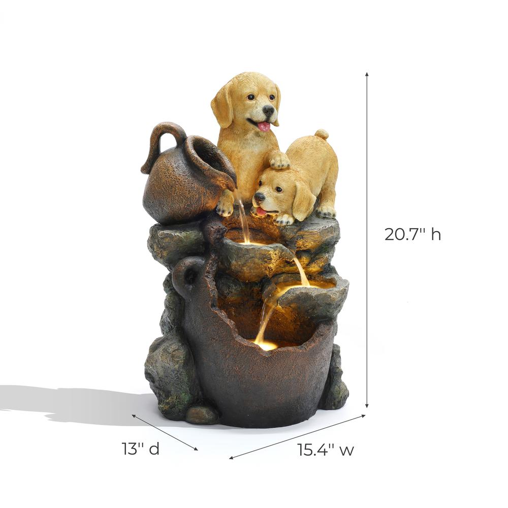 Puppy Friends Farmhouse Resin Outdoor Fountain with Lights. Picture 8