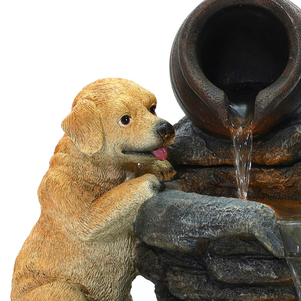 Puppy Rock Tower Farmhouse Resin Outdoor Fountain with Lights. Picture 2