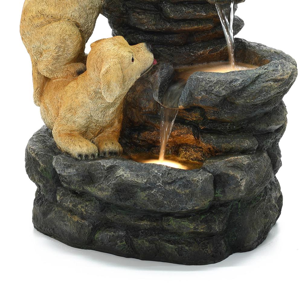 Puppy Rock Tower Farmhouse Resin Outdoor Fountain with Lights. Picture 3