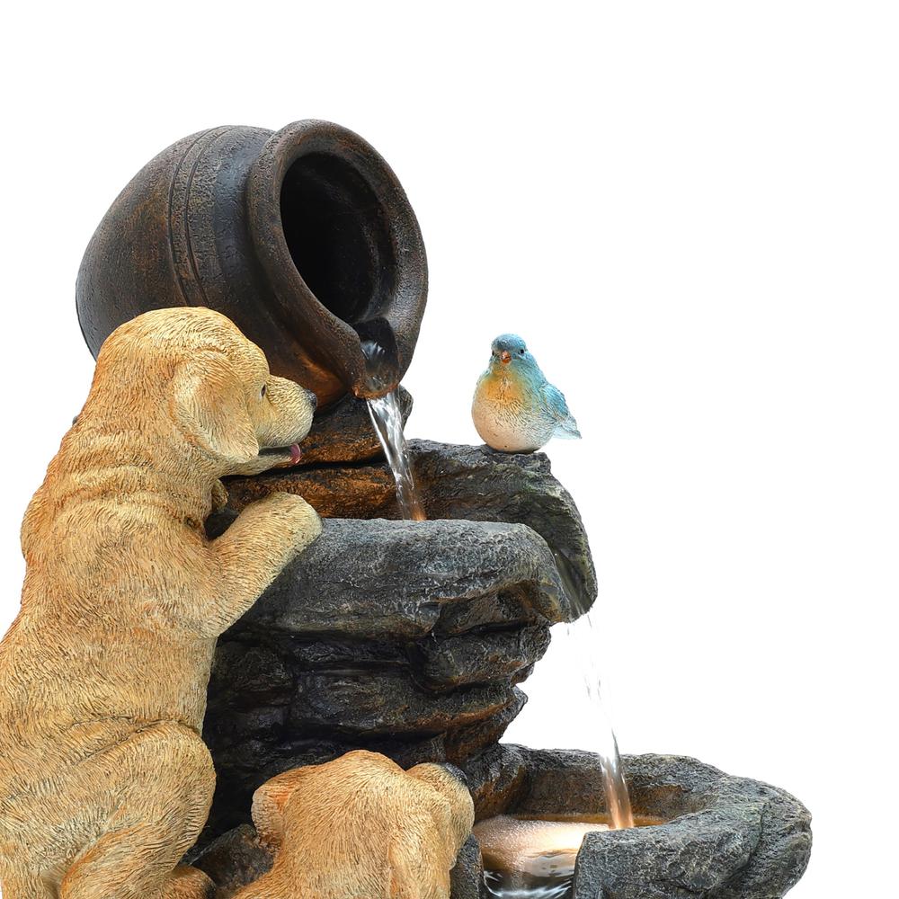 Puppy Rock Tower Farmhouse Resin Outdoor Fountain with Lights. Picture 4
