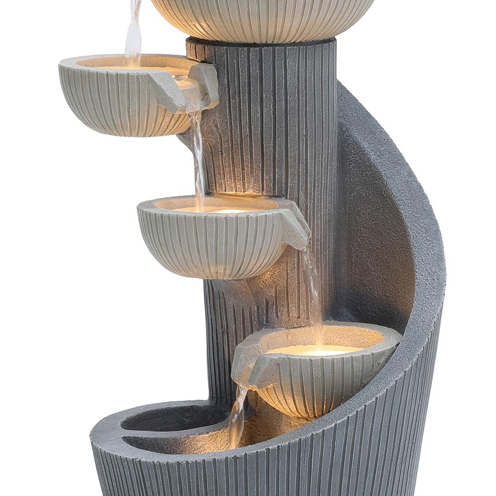Gray Resin Spiral Sculpture with Bubbler 5-Tier Outdoor Fountain with Lights. Picture 3