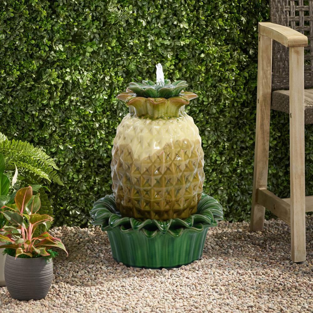 Pineapple Ceramic Indoor/Outdoor 17.1-In Tall Tabletop Fountain. Picture 4