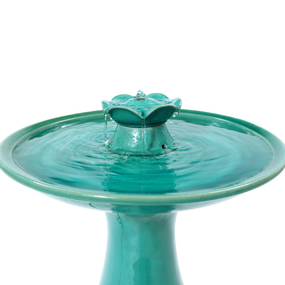 Aqua Glazed Ceramic 22-In Tall Birdbath Fountain. Picture 2