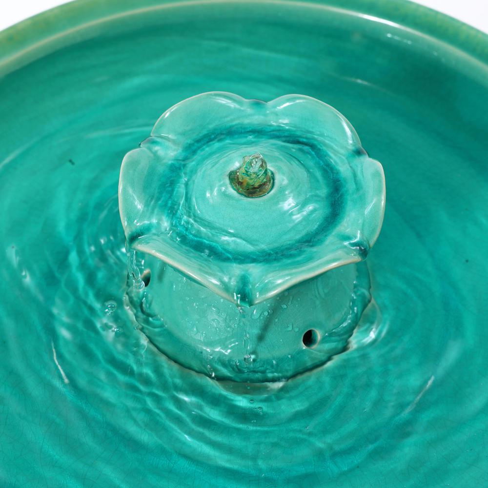 Aqua Glazed Ceramic 22-In Tall Birdbath Fountain. Picture 3
