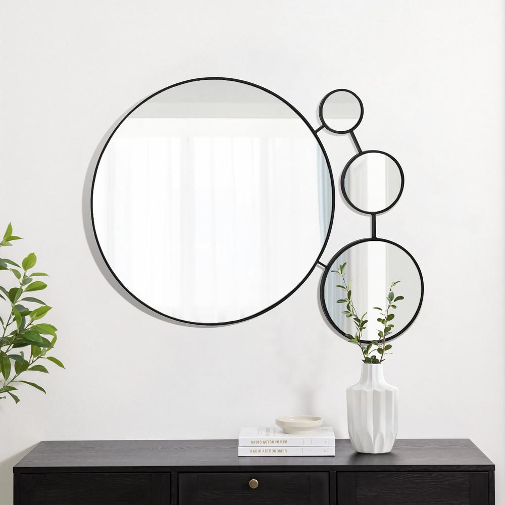 Circles Black Metal Frame Round Wall Mirror. Picture 7