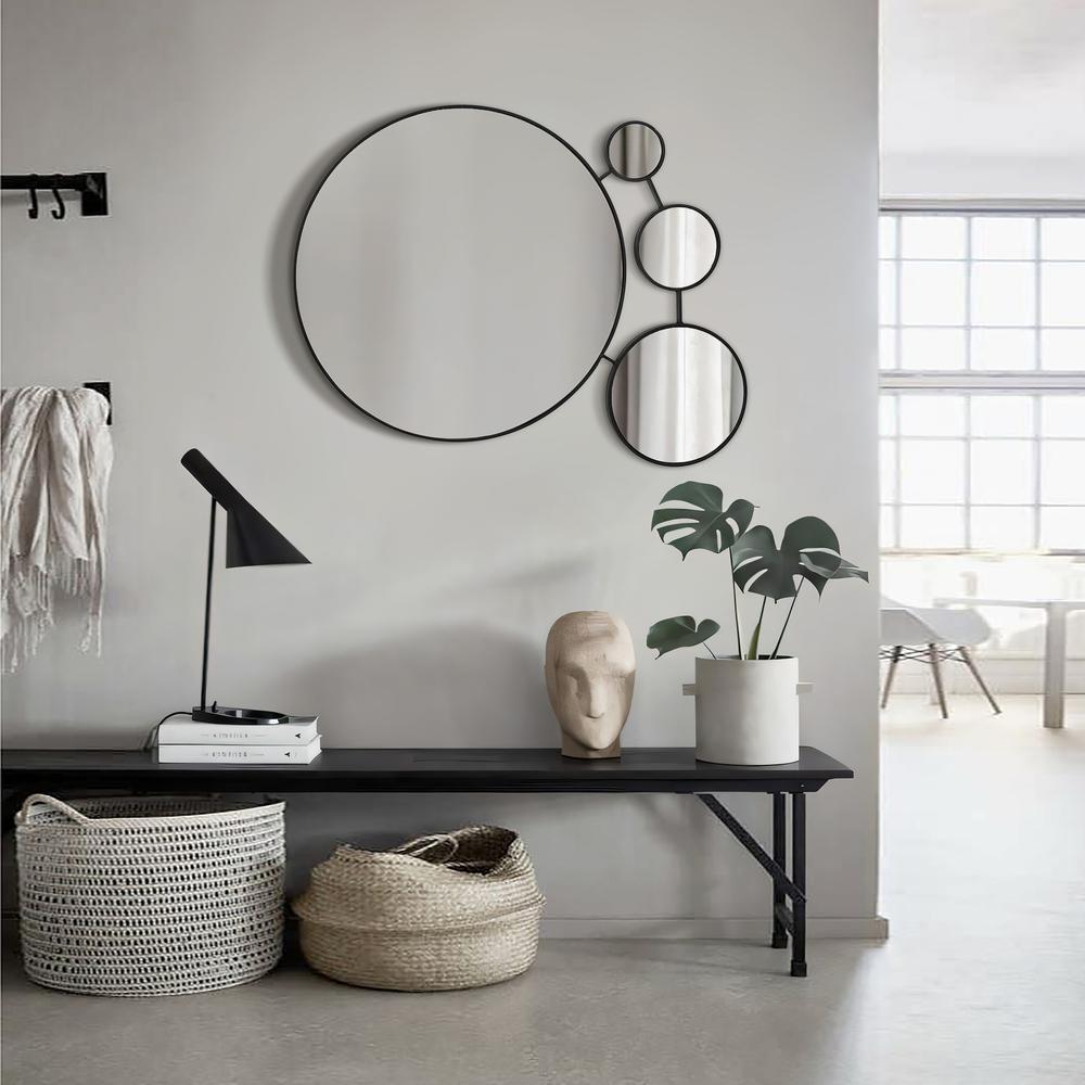 Circles Black Metal Frame Round Wall Mirror. Picture 8