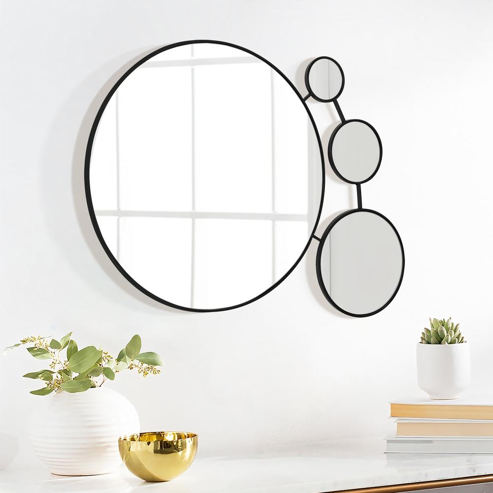 Circles Black Metal Frame Round Wall Mirror. Picture 6