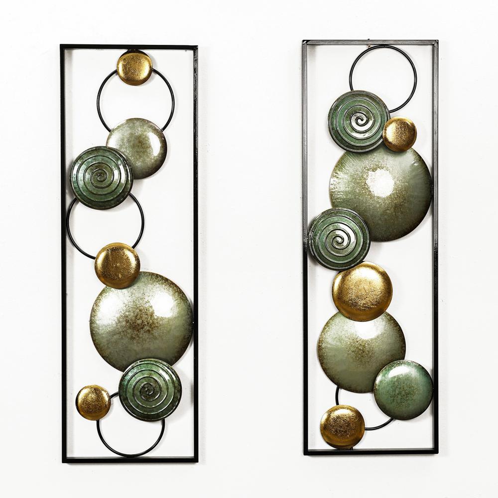 2-Pc Multi-Color Circles Abstract Rectangular Metal Open Wall Decor Set. Picture 1