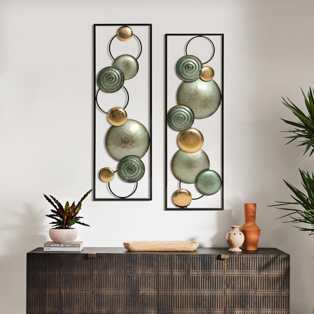 2-Pc Multi-Color Circles Abstract Rectangular Metal Open Wall Decor Set. Picture 5