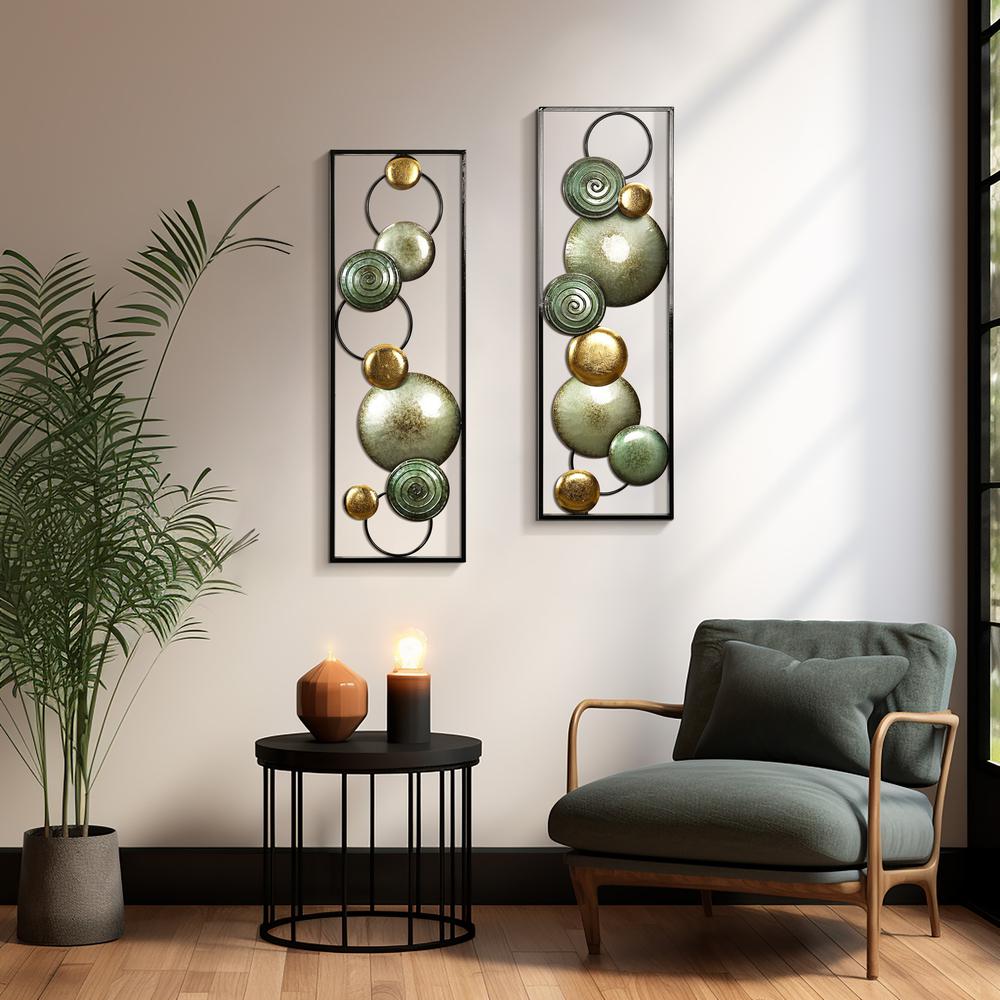2-Pc Multi-Color Circles Abstract Rectangular Metal Open Wall Decor Set. Picture 6
