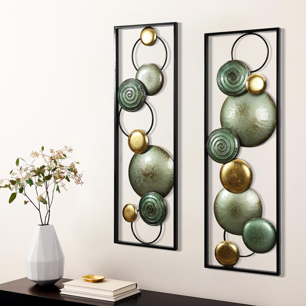 2-Pc Multi-Color Circles Abstract Rectangular Metal Open Wall Decor Set. Picture 7