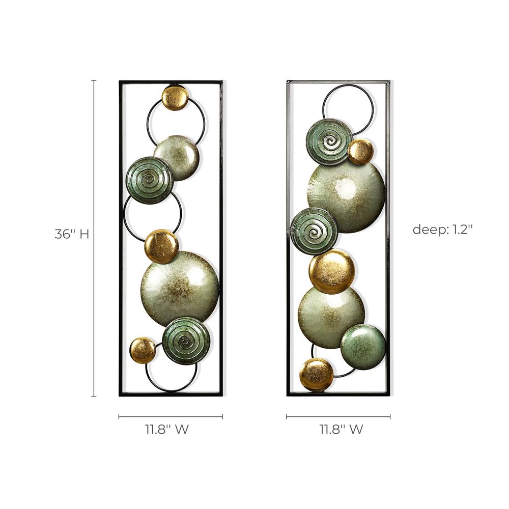 2-Pc Multi-Color Circles Abstract Rectangular Metal Open Wall Decor Set. Picture 8