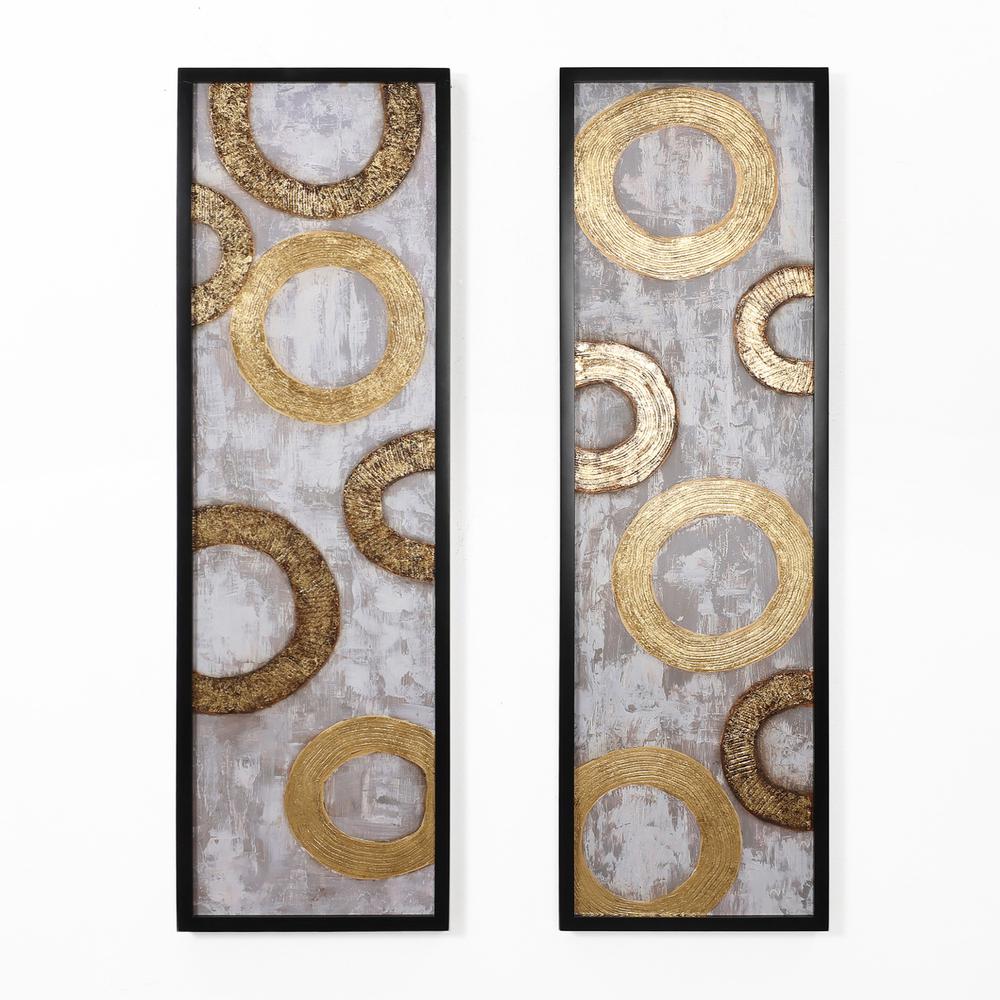 2-Piece Gold and Brown Metal with Black Rectangle Frame Wall Decor Set. Picture 1