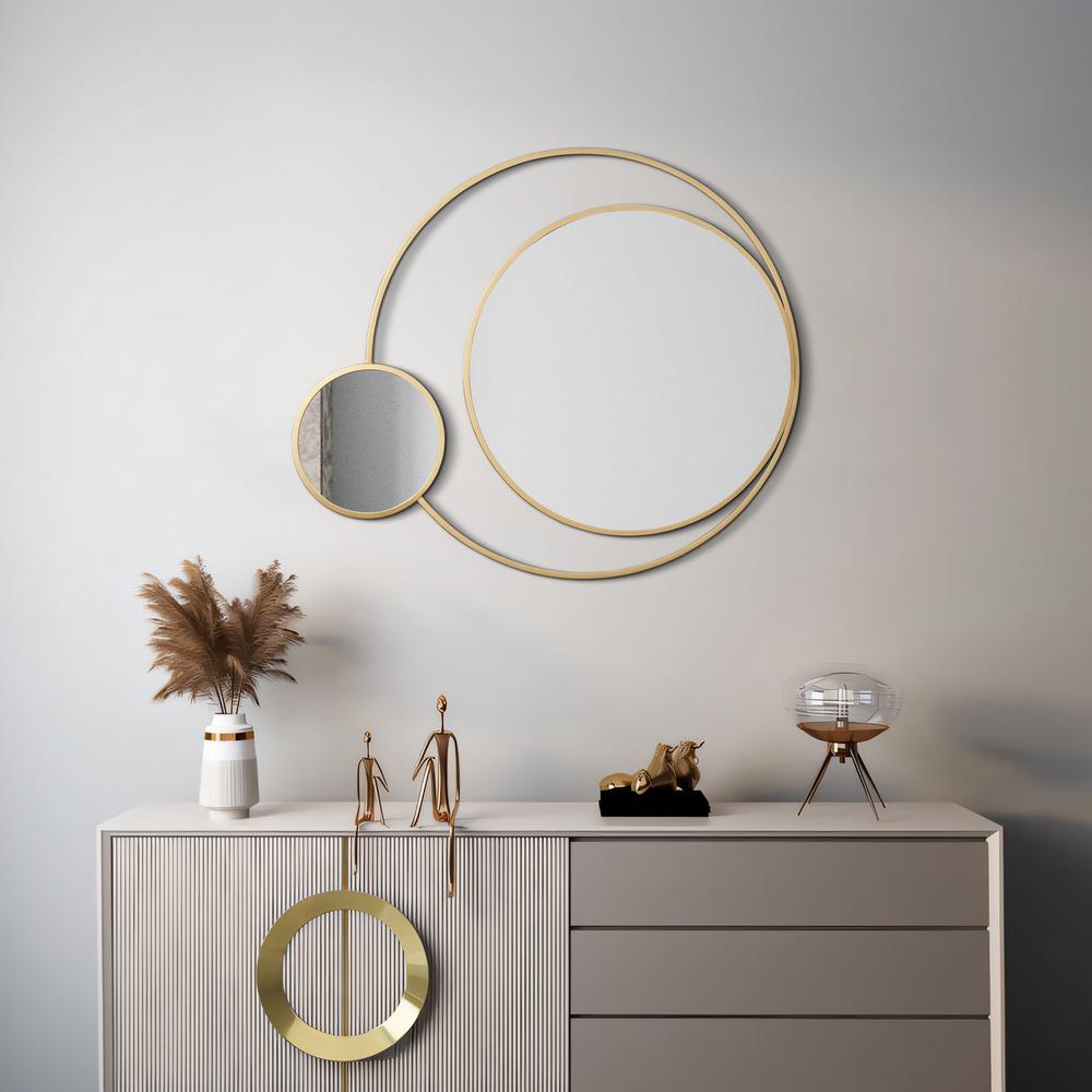 Orbit Modern Gold Metal Frame Round Wall Mirror. Picture 7