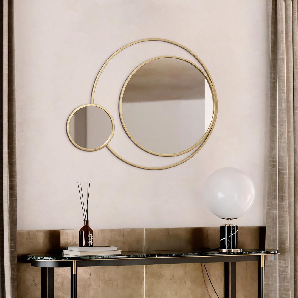 Orbit Modern Gold Metal Frame Round Wall Mirror. Picture 6