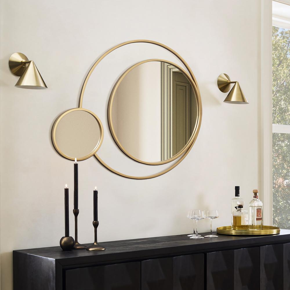 Orbit Modern Gold Metal Frame Round Wall Mirror. Picture 9