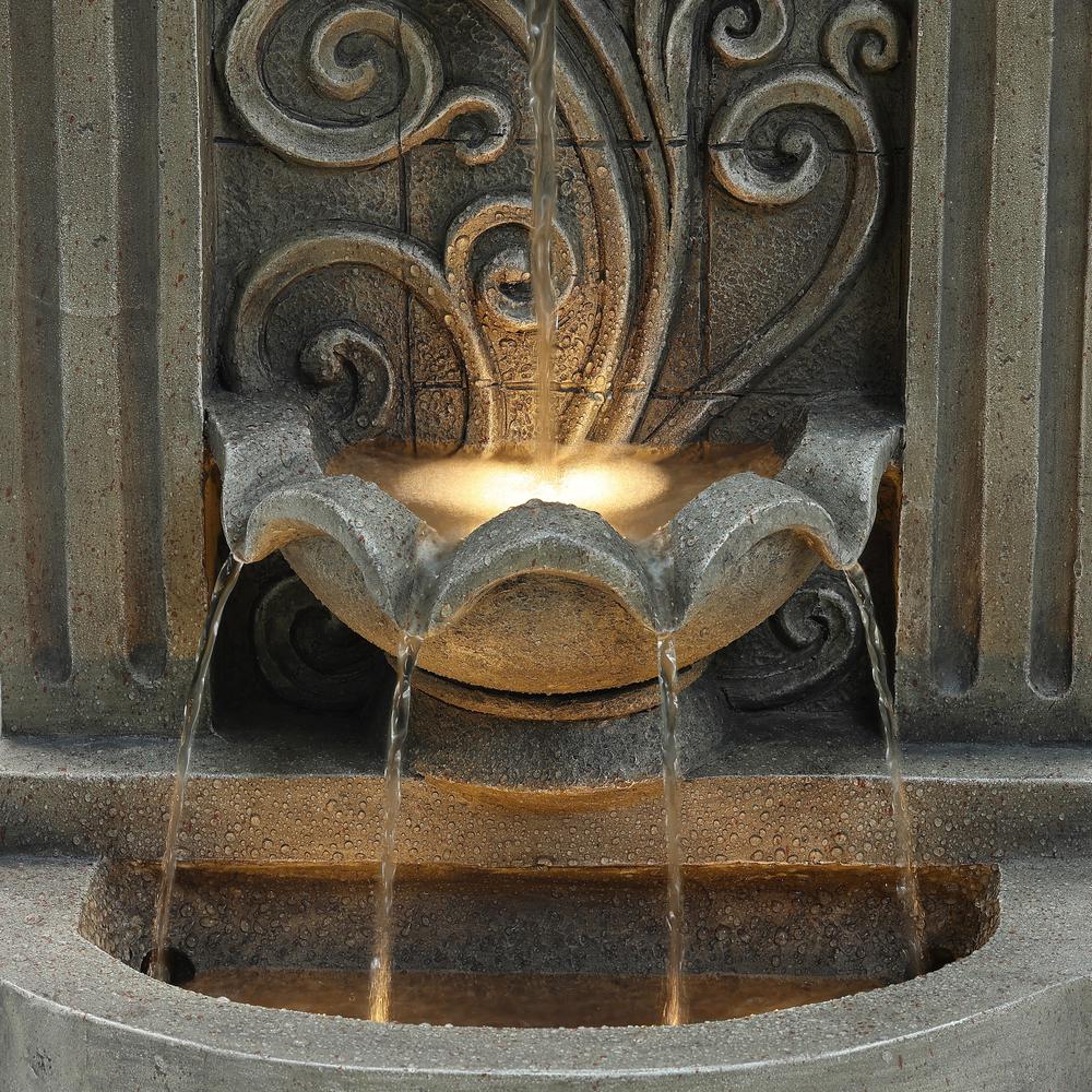 29.7" H Gray Resin Elegant Wall Freestanding Outdoor Water Fountain with Lights. Picture 7