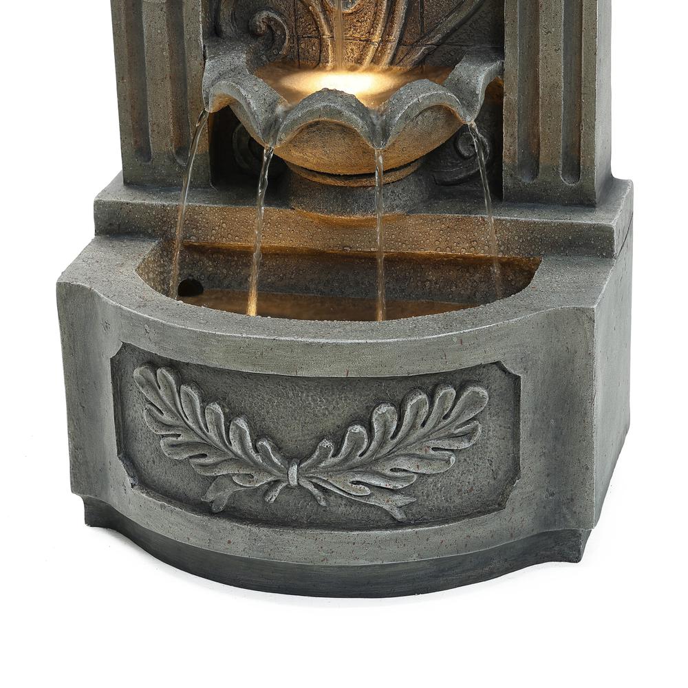 29.7" H Gray Resin Elegant Wall Freestanding Outdoor Water Fountain with Lights. Picture 8