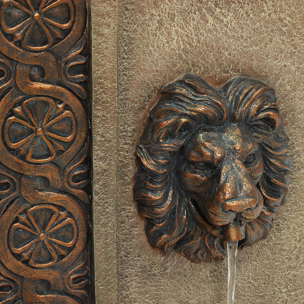 25.8" H Sandstone Resin Regal Lion Head Floor Outdoor Water Fountain with Lights. Picture 4