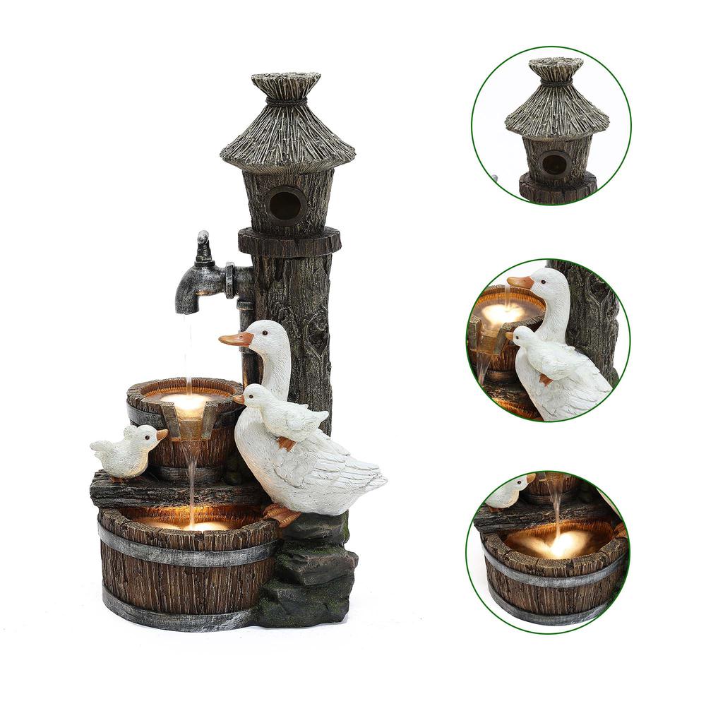 27.2" H  Resin Farmhouse Ducks and Birdhouse Outdoor Water Fountain with Lights. Picture 2