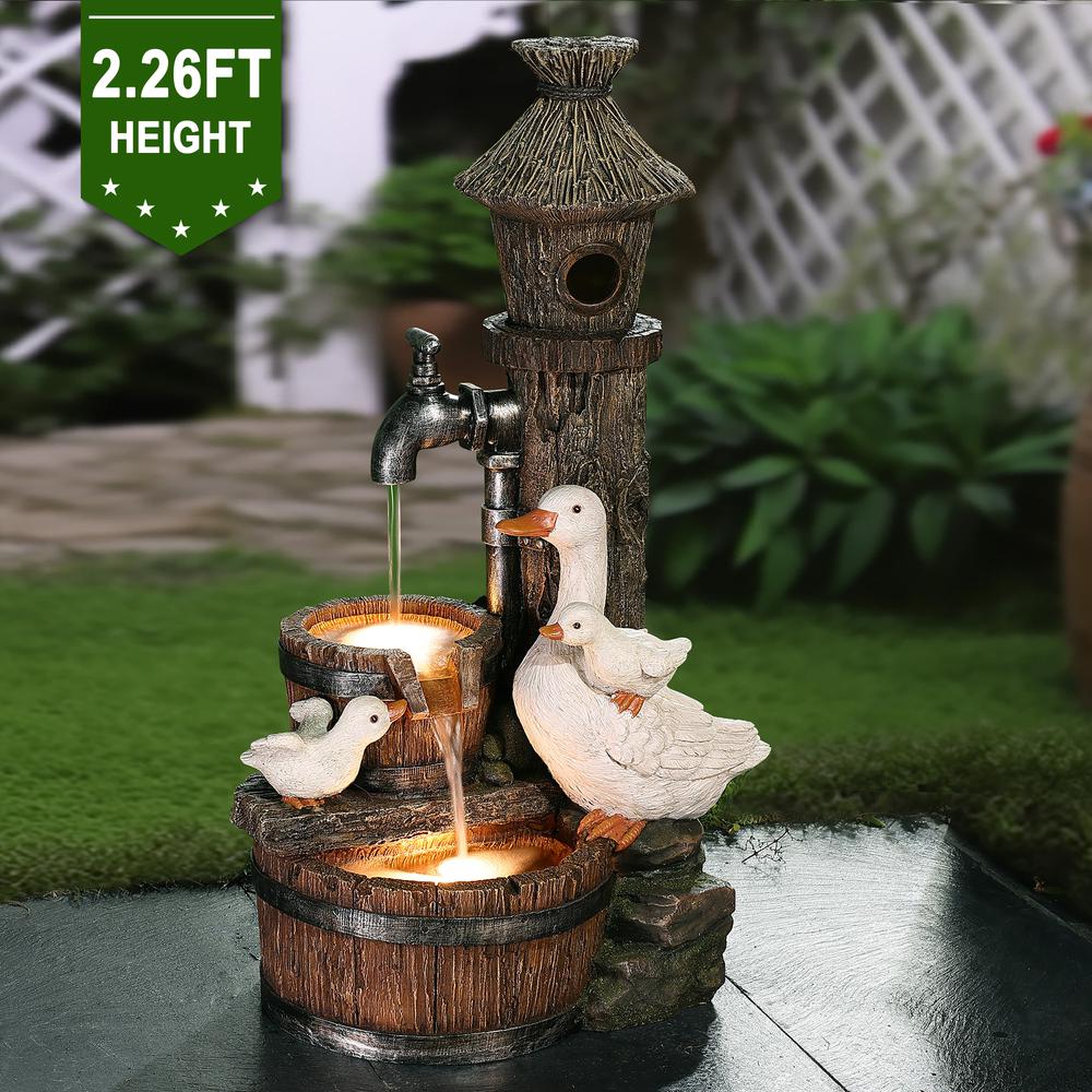 27.2" H  Resin Farmhouse Ducks and Birdhouse Outdoor Water Fountain with Lights. Picture 4
