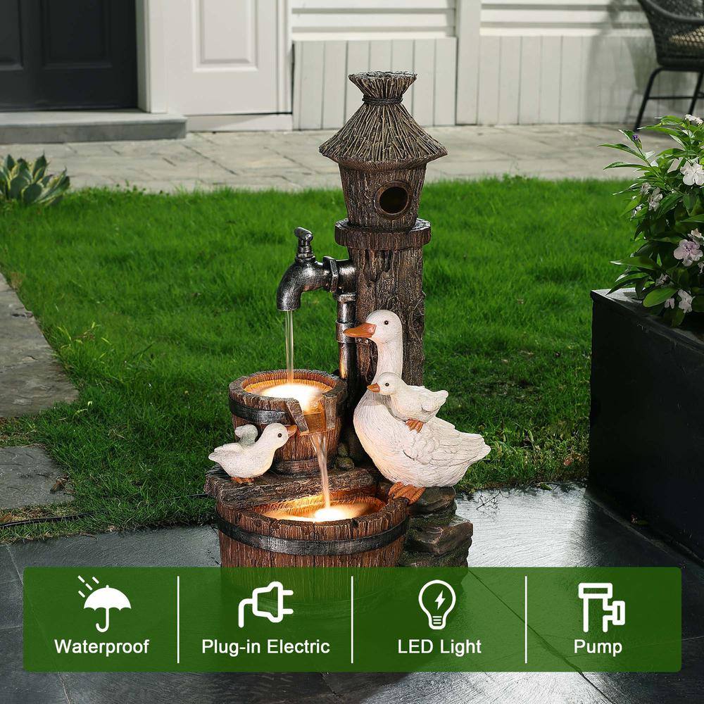 27.2" H  Resin Farmhouse Ducks and Birdhouse Outdoor Water Fountain with Lights. Picture 5