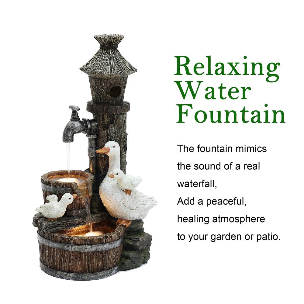 27.2" H  Resin Farmhouse Ducks and Birdhouse Outdoor Water Fountain with Lights. Picture 6