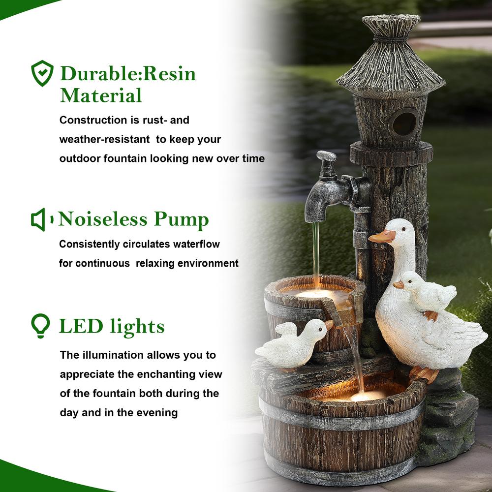 27.2" H  Resin Farmhouse Ducks and Birdhouse Outdoor Water Fountain with Lights. Picture 8