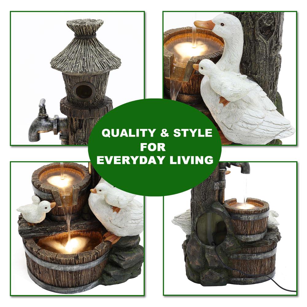 27.2" H  Resin Farmhouse Ducks and Birdhouse Outdoor Water Fountain with Lights. Picture 9