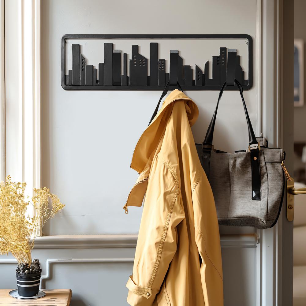 Black Wood 4-Hook Urban Wall-Mounted Coat and Towel Rack. Picture 7