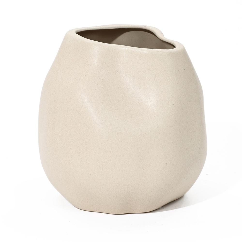 Ivory White Ceramic Modern Round Vase. Picture 1