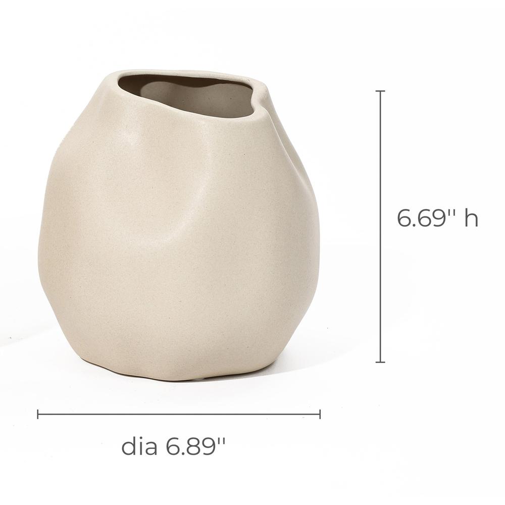Ivory White Ceramic Modern Round Vase. Picture 9