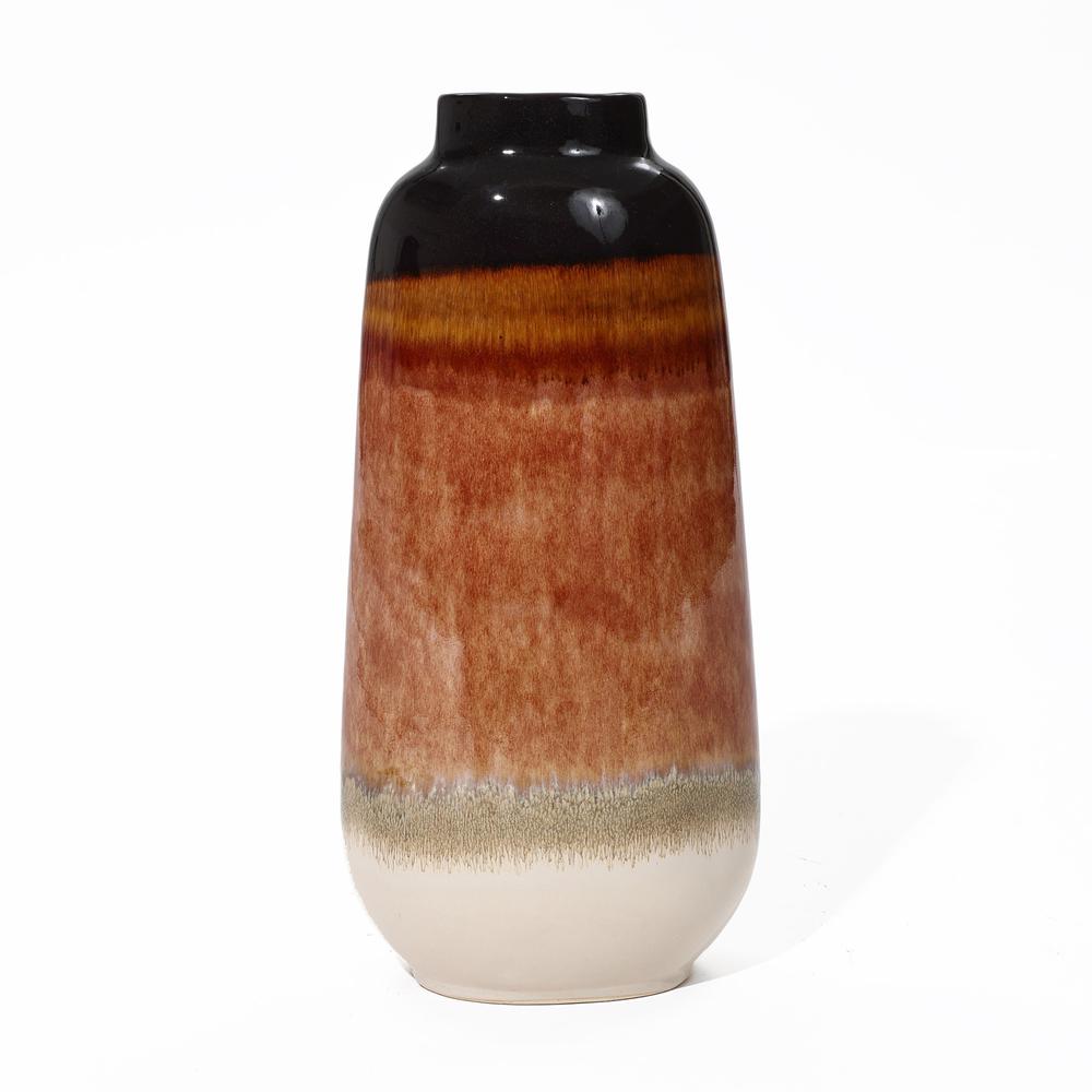 Earth Tones 15.4-Inch Tall Round Stoneware Vase. Picture 1