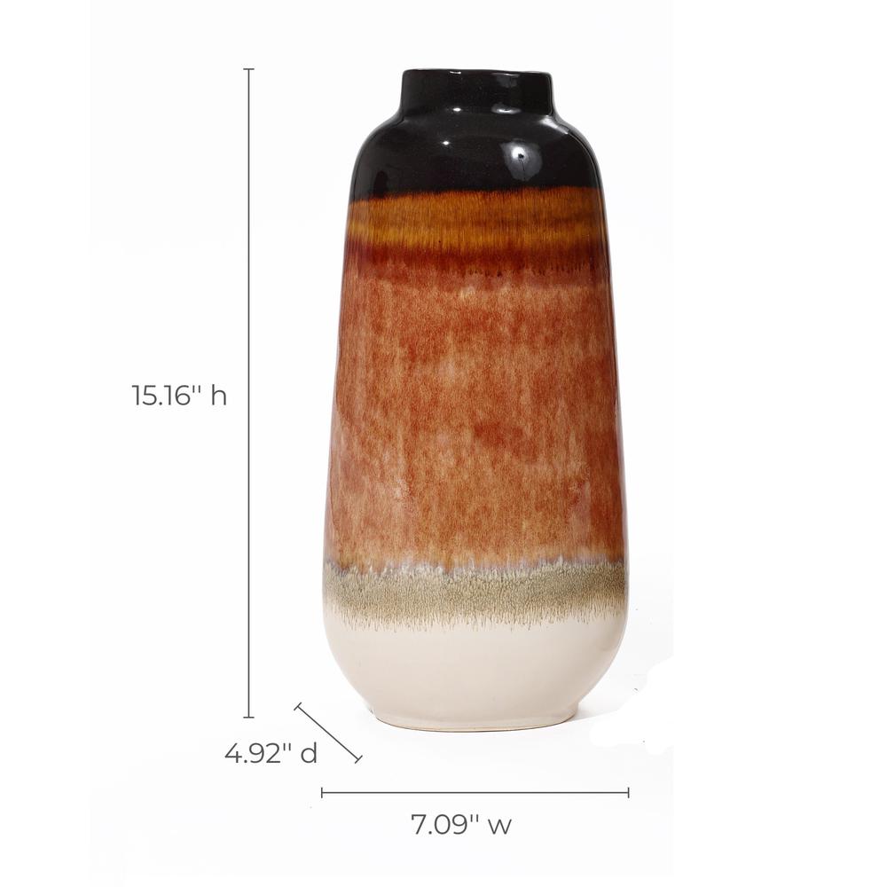 Earth Tones 15.4-Inch Tall Round Stoneware Vase. Picture 8