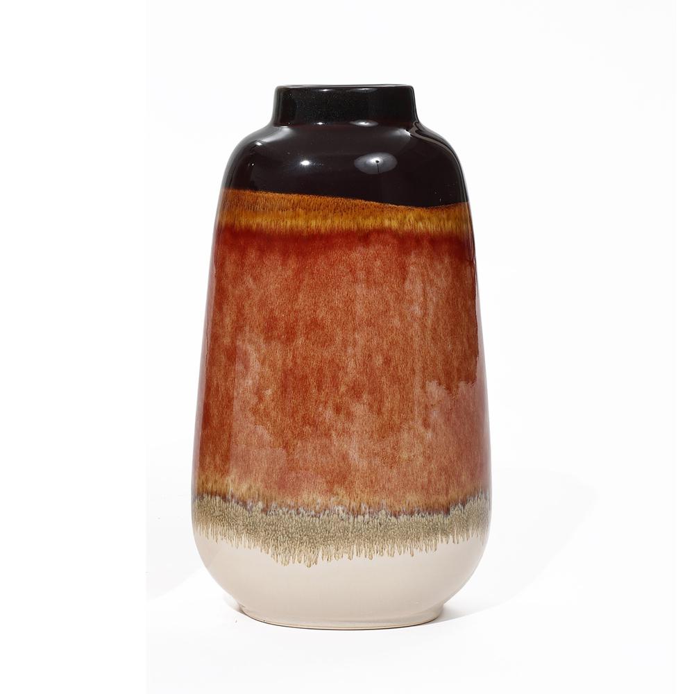 Earth Tones 11.8-Inch Tall Round Stoneware Vase. Picture 1