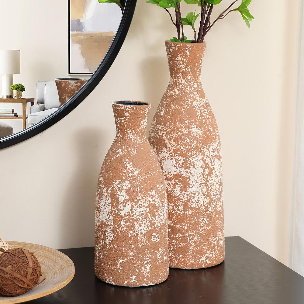 Rustic Brown 15.9-Inch Tall Round Stoneware Vase. Picture 10