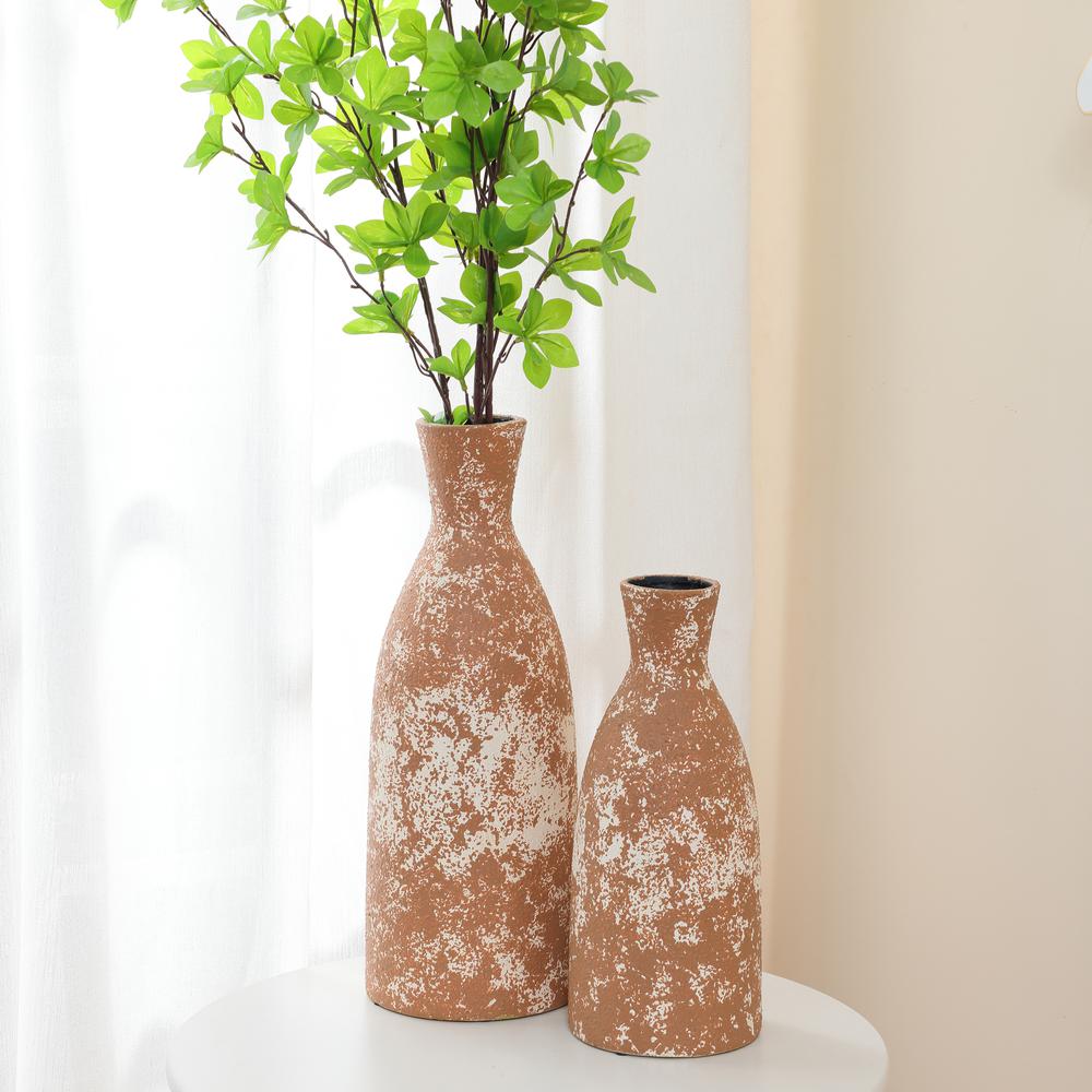Rustic Brown 15.9-Inch Tall Round Stoneware Vase. Picture 8