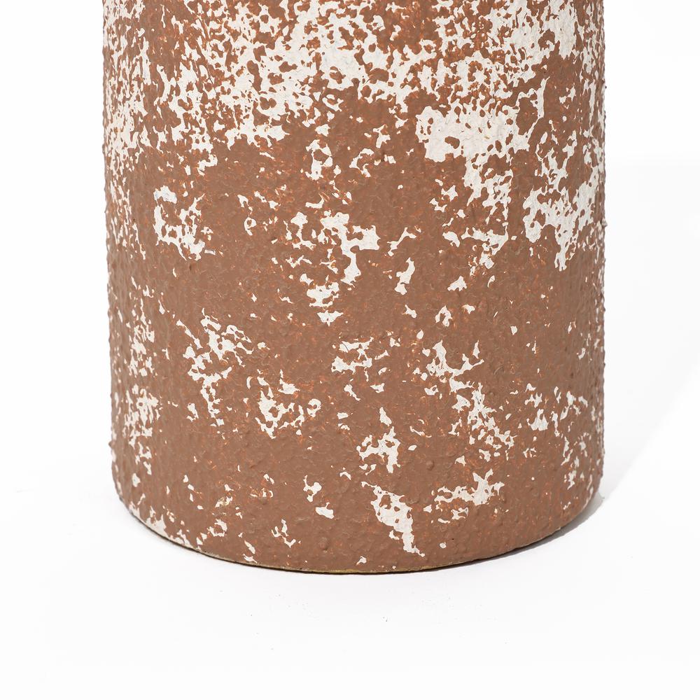 Rustic Brown 15.9-Inch Tall Round Stoneware Vase. Picture 5