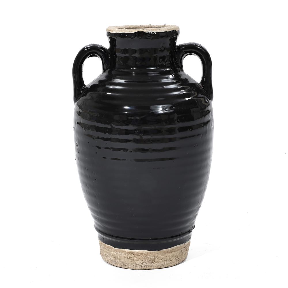 Black Jug 10-Inch Tall Terracotta Vase with Two Handles. Picture 1