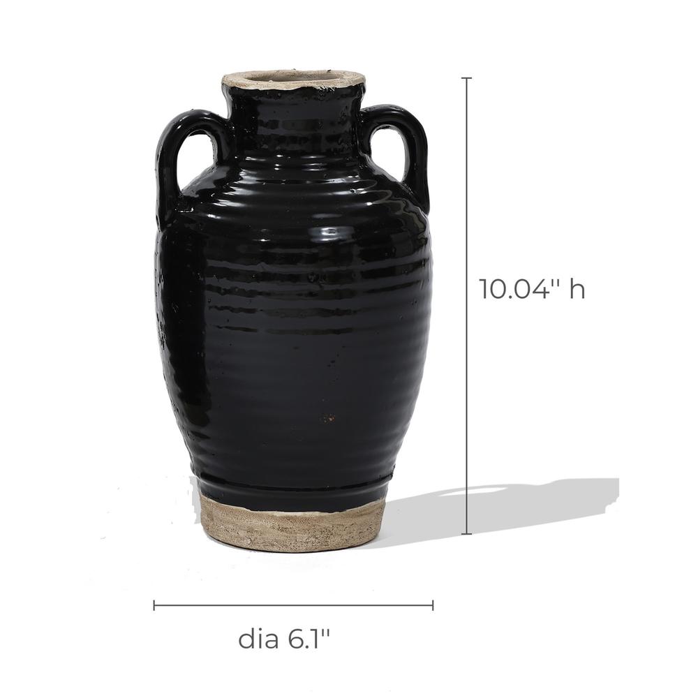 Black Jug 10-Inch Tall Terracotta Vase with Two Handles. Picture 9