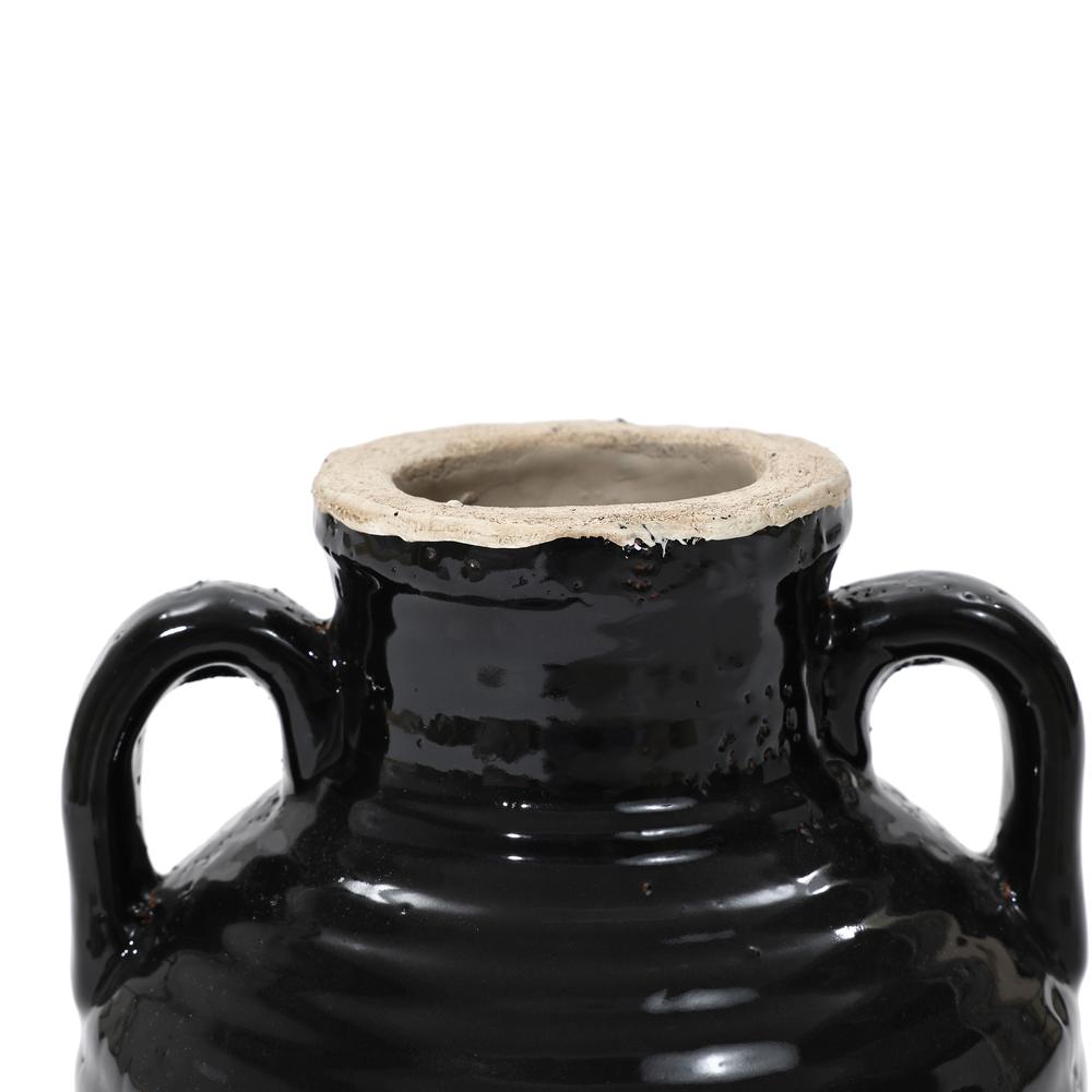 Black Jug 10-Inch Tall Terracotta Vase with Two Handles. Picture 3