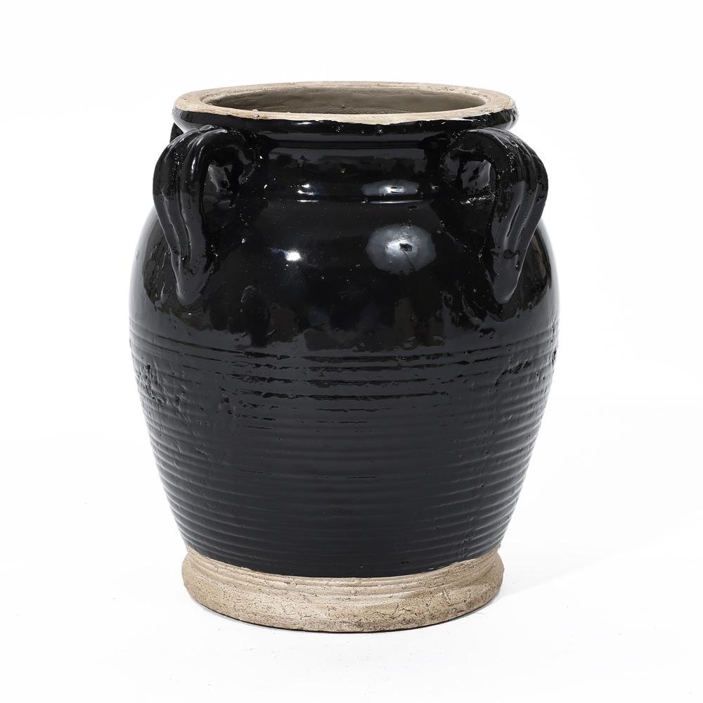 Black Jug Round Terracotta Vase with Two Handles. Picture 1