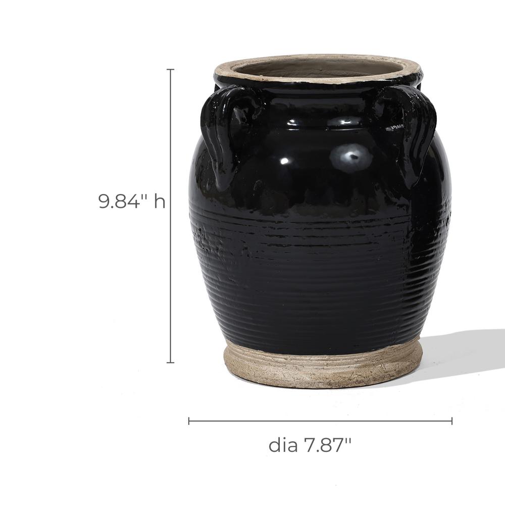 Black Jug Round Terracotta Vase with Two Handles. Picture 8