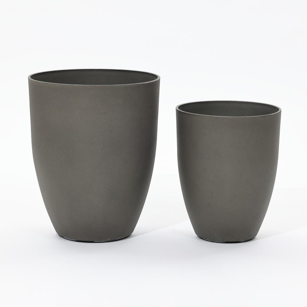 2-Piece Tall Tapered Round Plastic Planters Set, Husky Gray. Picture 1